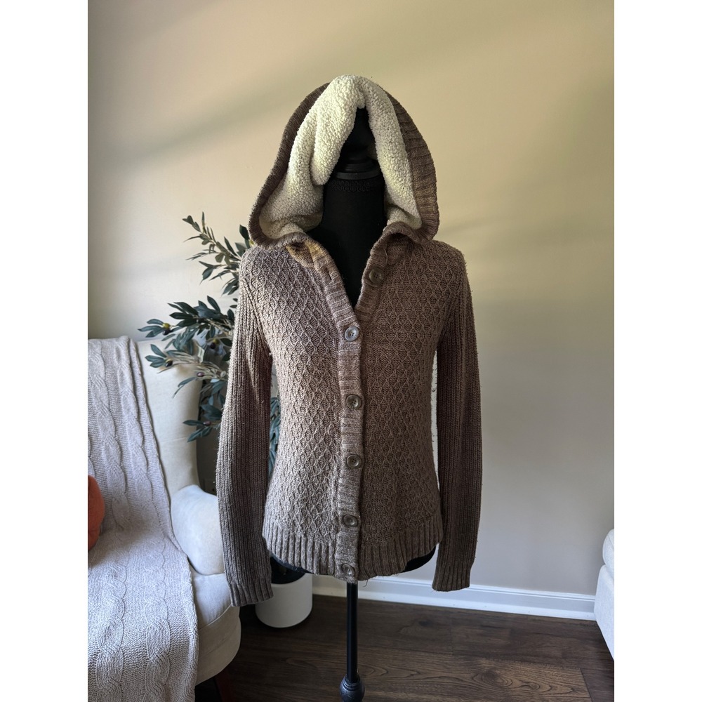 Mossimo Supply Co Brown Hooded Cardigan Sherpa Lined Hood Button Front Small